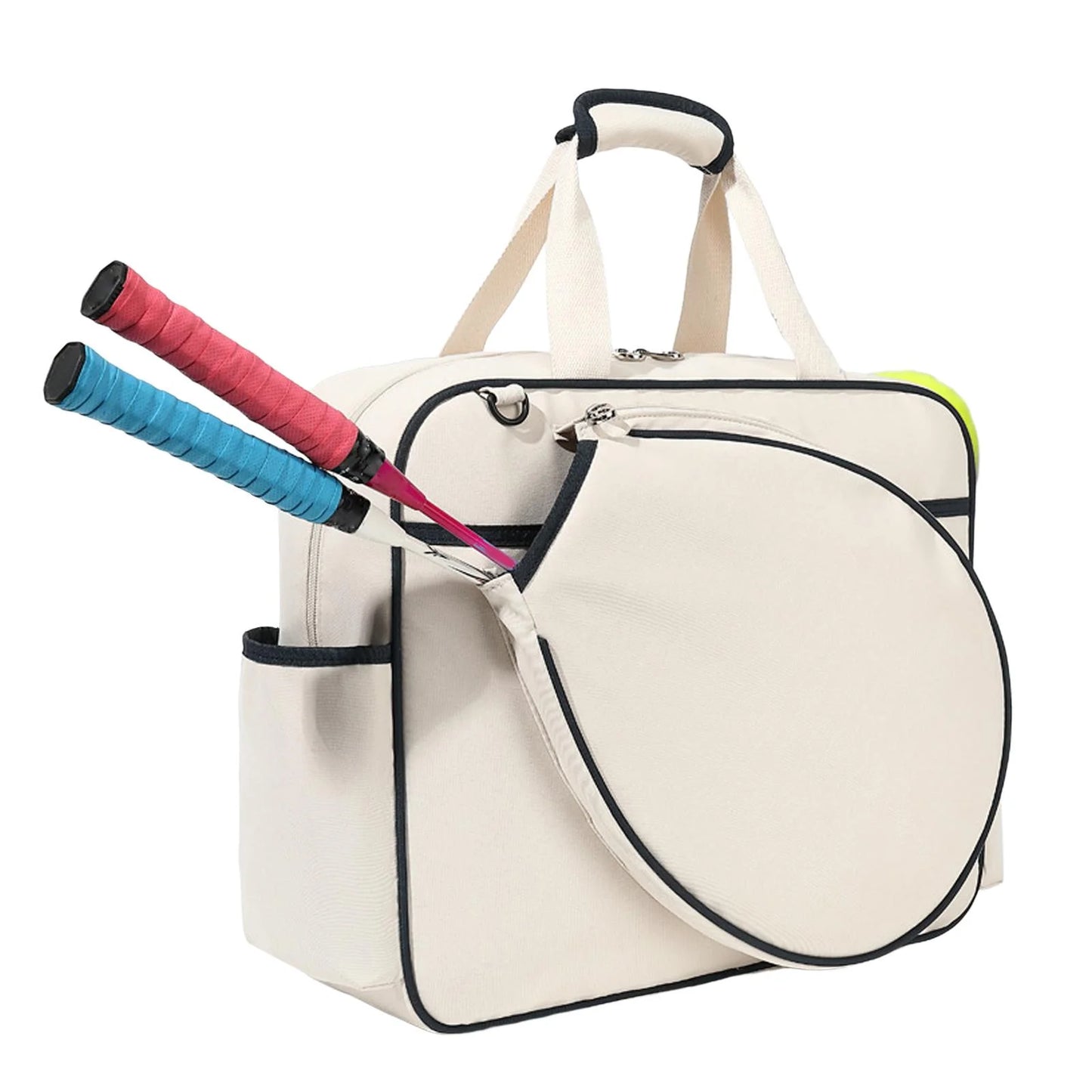 Tennis Racket Bag Sport Bag Large Racquet Covers Pickleball Racket Storage Tennis Handbag for Swimming Outdoor Sport Travel Gym Training, White