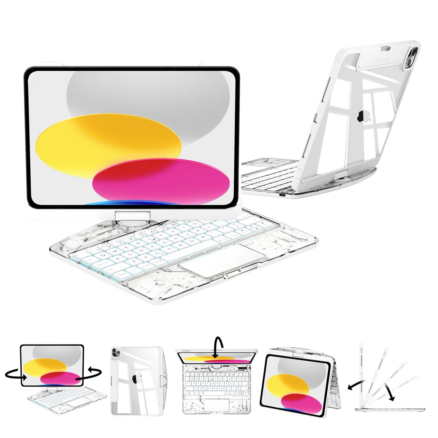 Transparent White Ipad Keyboard Case 360° Transparent Ipad Keyboard