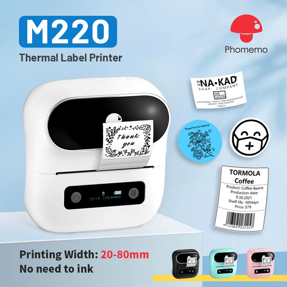 M220 Label Printer 75Mm Thermal Label Maker for Barcode Address Labeling Mailing File Folder Labels for Phone & PC