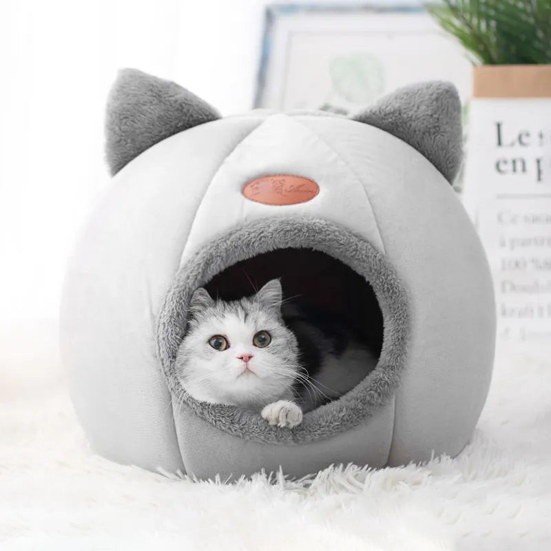 Cama cueva tipo cesta para gatos de invierno