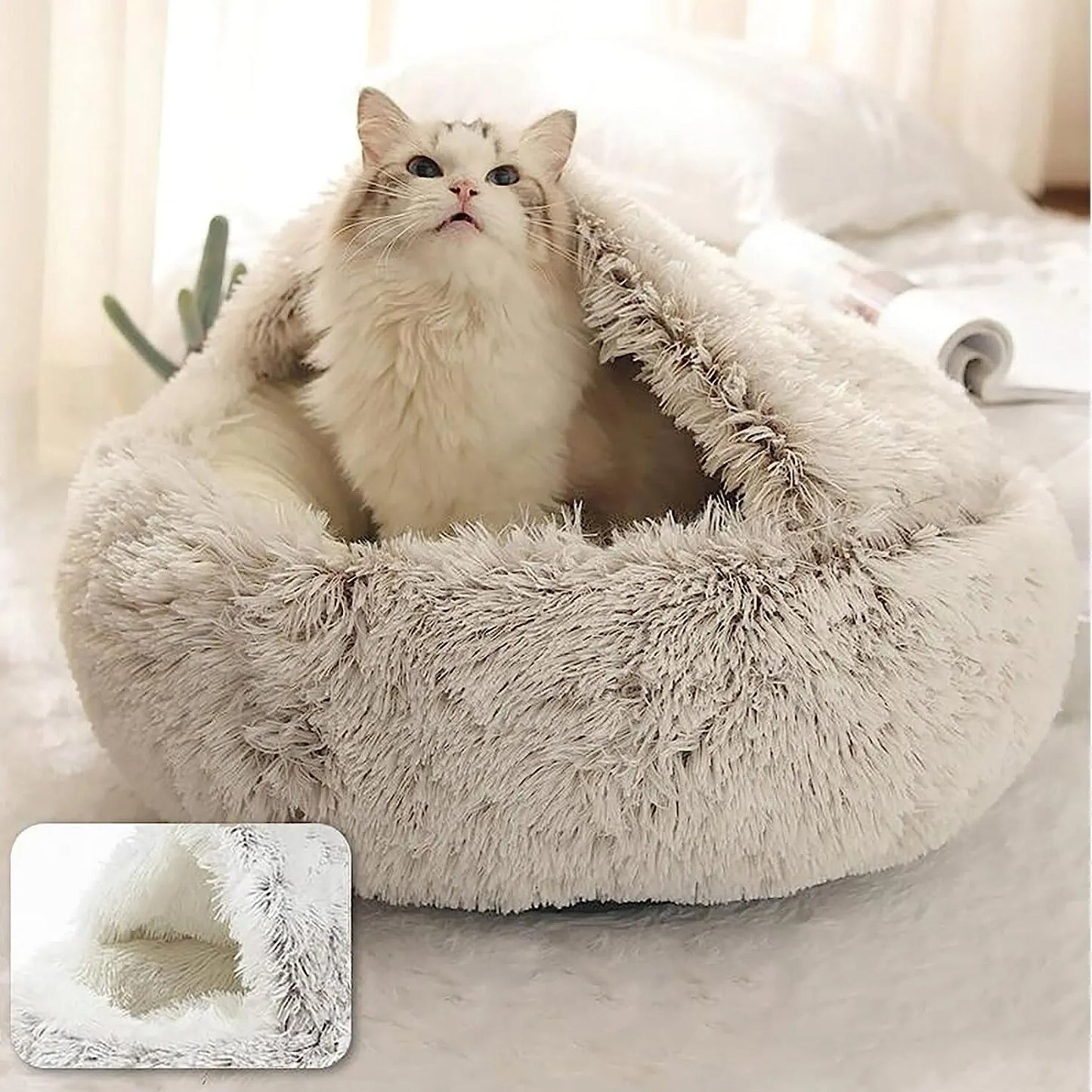 Cama redonda de felpa suave para gatos