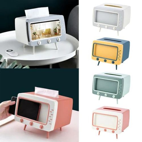 Soporte para teléfono con caja de pañuelos para TV