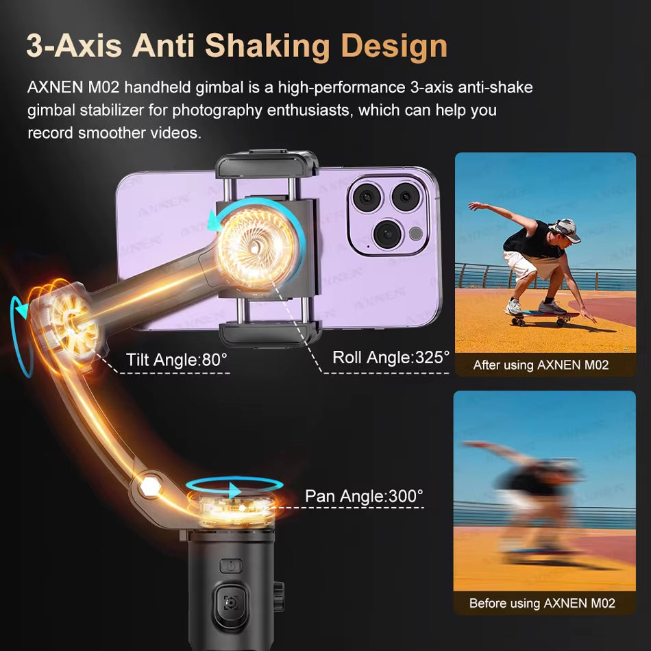 2025 3-Axis Anti-Shake Handheld Gimbal Stabilizer AI Tracking for Iphone Android Mobile Phone Vlog Optional Extension Rod