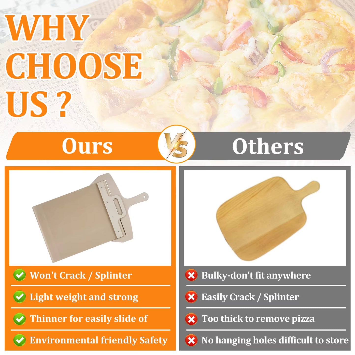 Sliding Pizza Peel Shovel Storage Board Non-Stick Pizza Spatula Food-Grade PP Pizza Baking Kitchen Tool Rectangular Pizza Shovel
