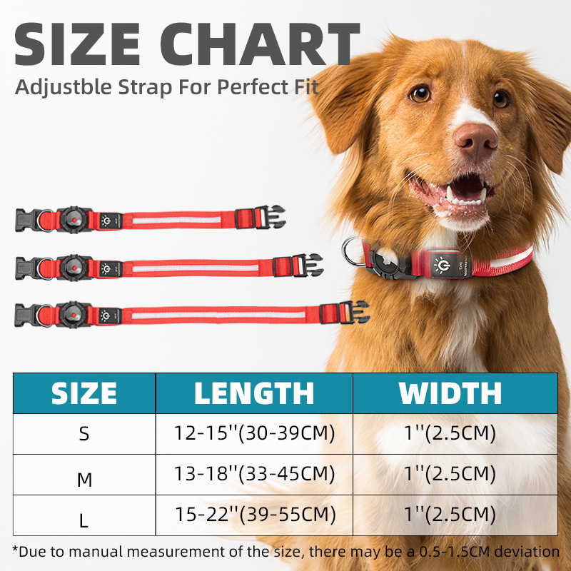 Collar LED para perros con soporte para AirTag