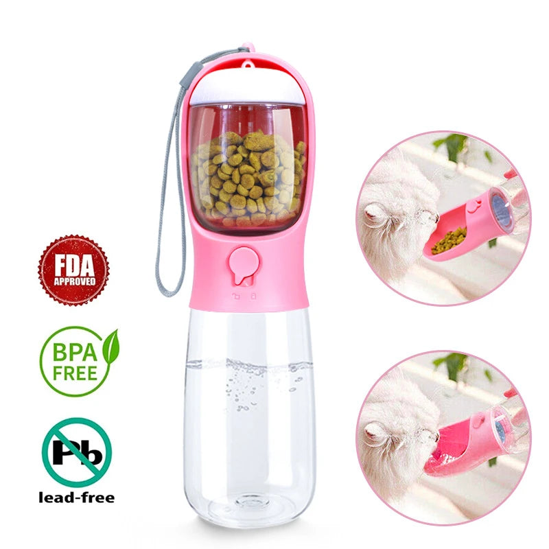Botella de agua portátil para perros con contenedor de comida