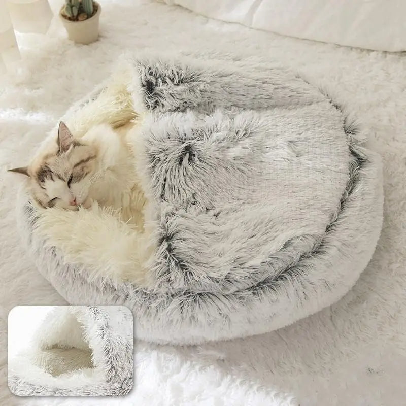 Cama redonda de felpa suave para gatos