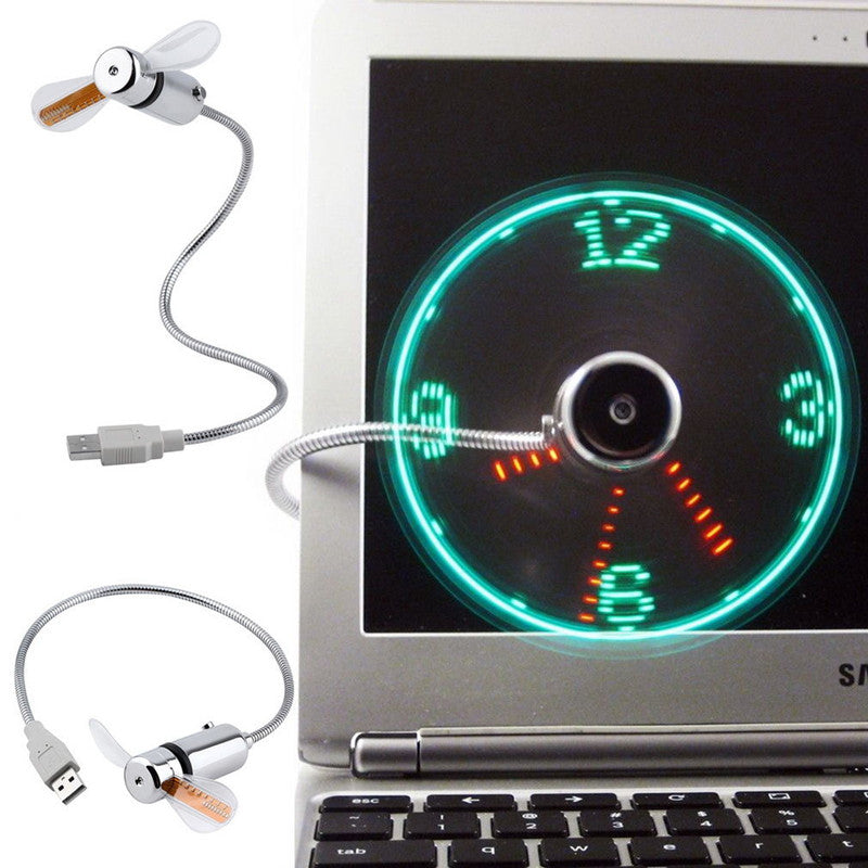 LED時計付きミニUSBファン