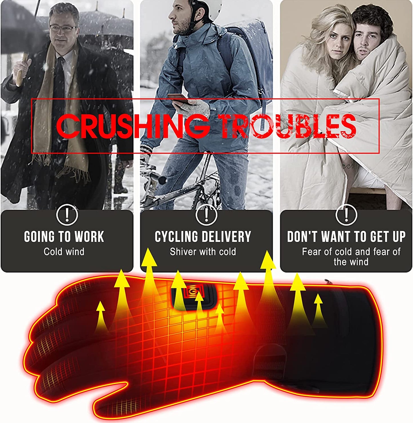 Heated Gloves,Electric Rechargeable Battery Power Waterproof Touchscreen Heated Gloves for Men Women, 3 Heating Temperature Adjustable Thermal Gloves for Skiing Hunting Fishing Camping Cycling