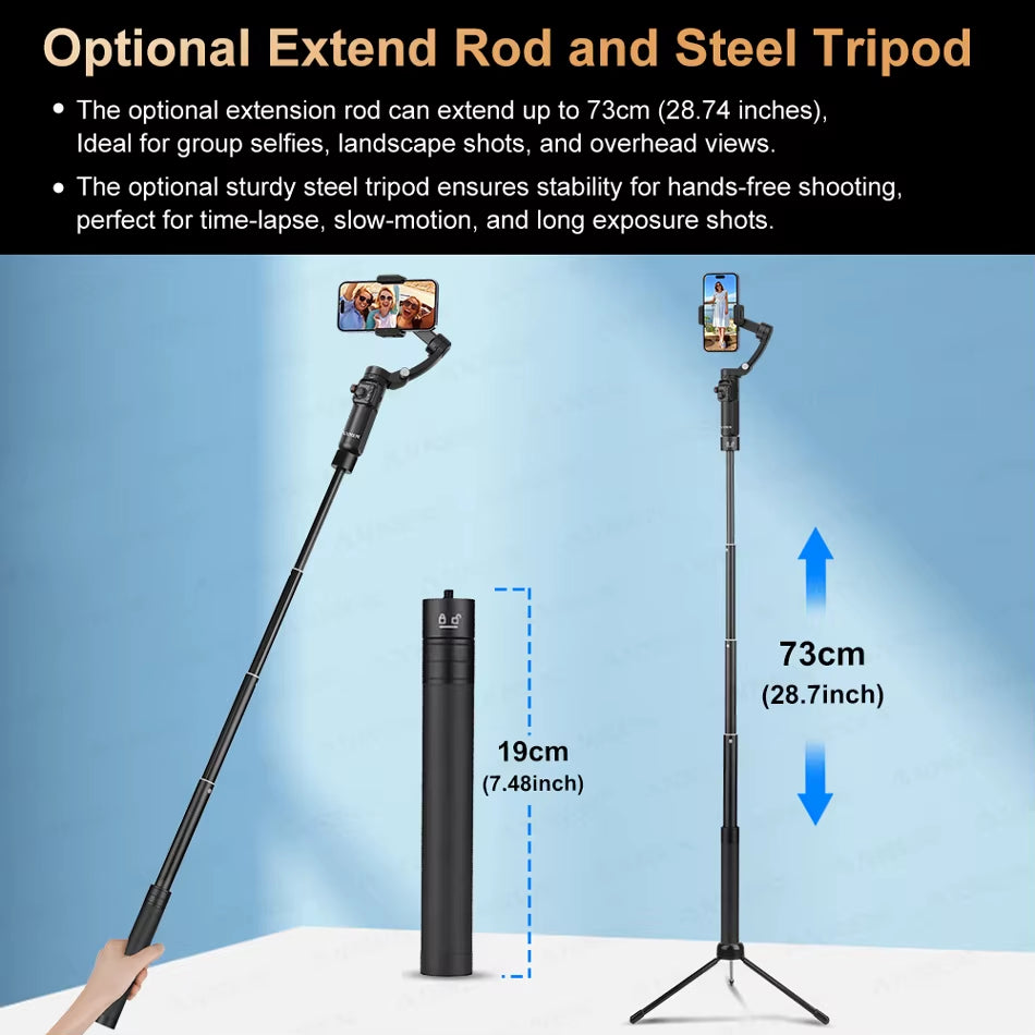 2025 3-Axis Anti-Shake Handheld Gimbal Stabilizer AI Tracking for Iphone Android Mobile Phone Vlog Optional Extension Rod