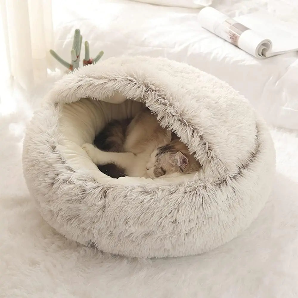 Cama redonda de felpa suave para gatos