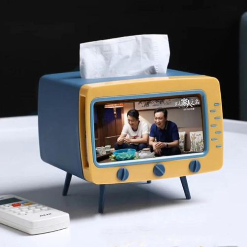 Soporte para teléfono con caja de pañuelos para TV