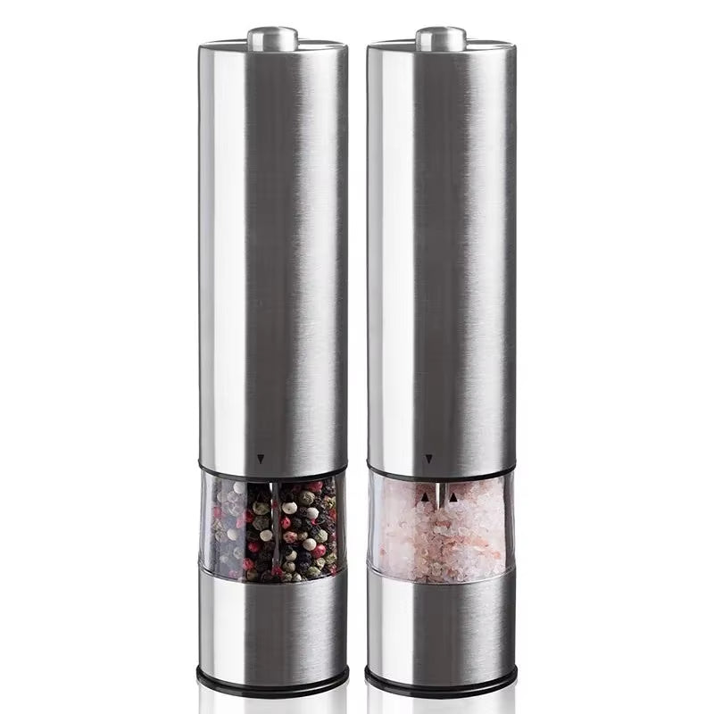 Electric Salt Pepper Grinder Set One Handed Operation Stainless Steel Spice Mill with Light Automatic Pepper Grinde for Kitchen