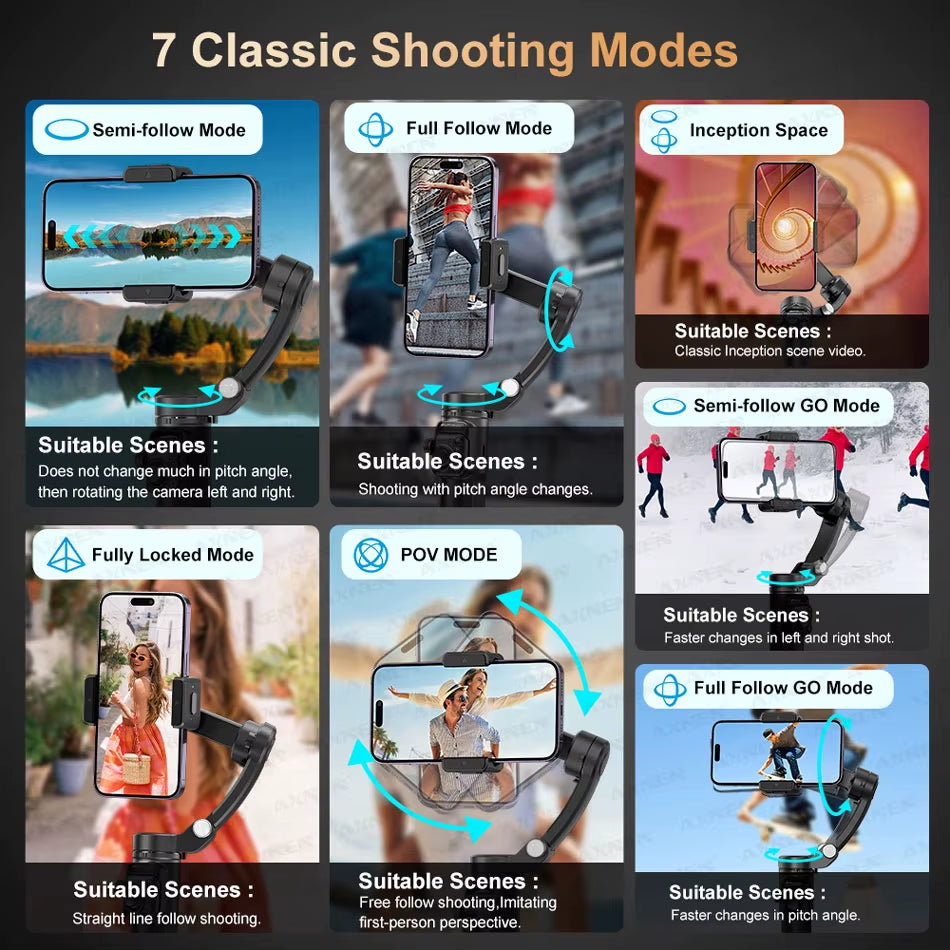 2025 3-Axis Anti-Shake Handheld Gimbal Stabilizer AI Tracking for Iphone Android Mobile Phone Vlog Optional Extension Rod