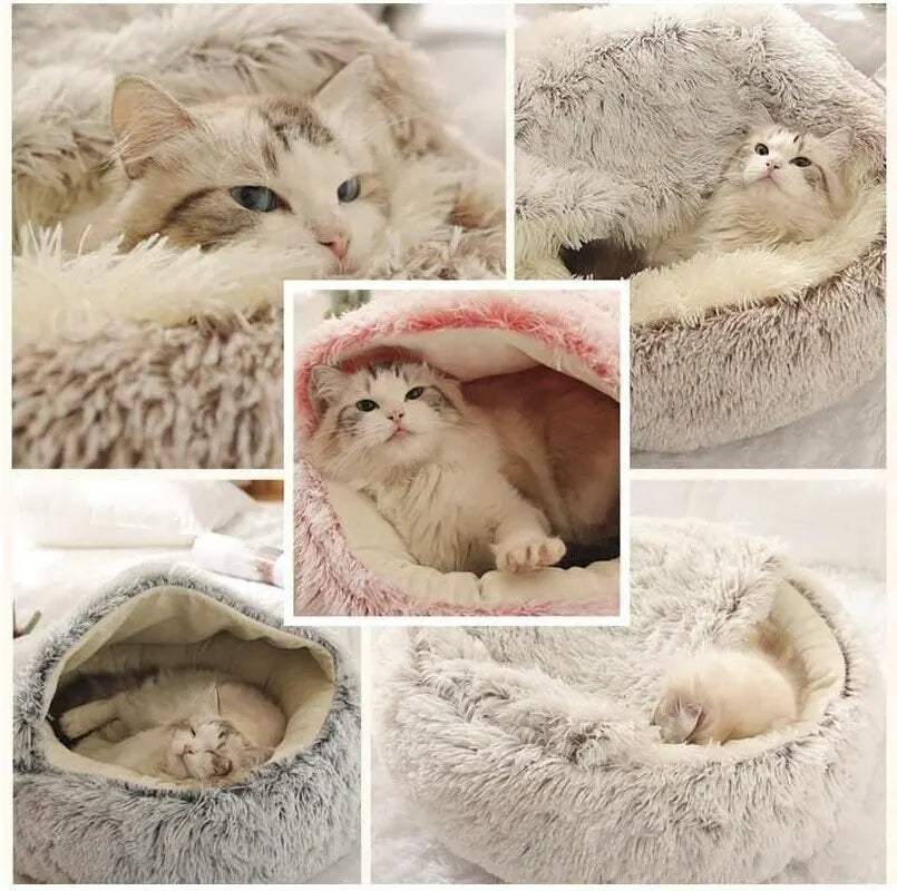 Cama redonda de felpa suave para gatos