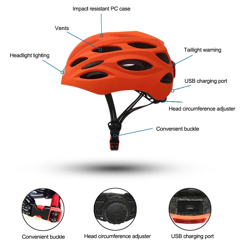 LEDランプ サイクリング 自転車ヘルメット LEDテールライト付き