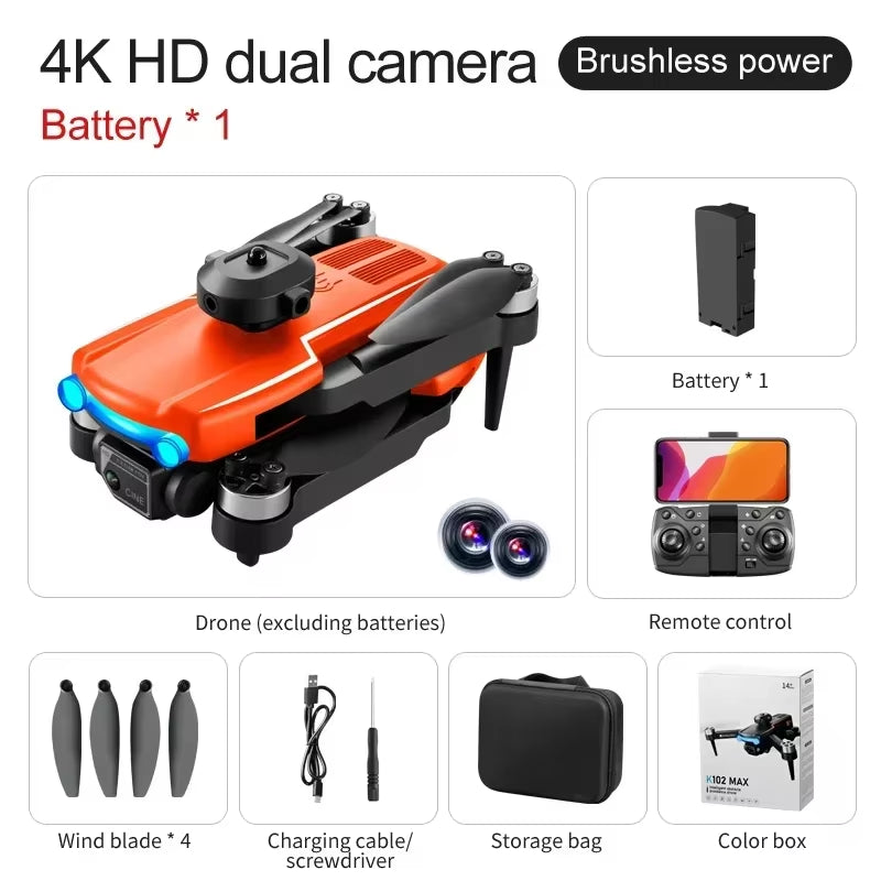 K102 MAX Brushless Drone 4K Profesional HD Dual Camera Optical Flow Obstacle Avoidance Aerial Photography Foldable Quadcopter