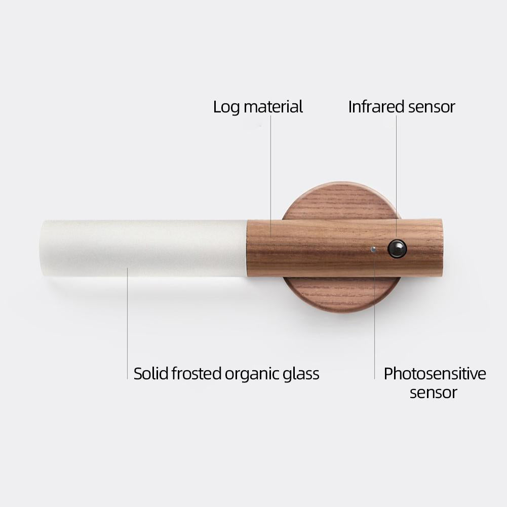 Lámpara LED de pared con sensor de movimiento de madera