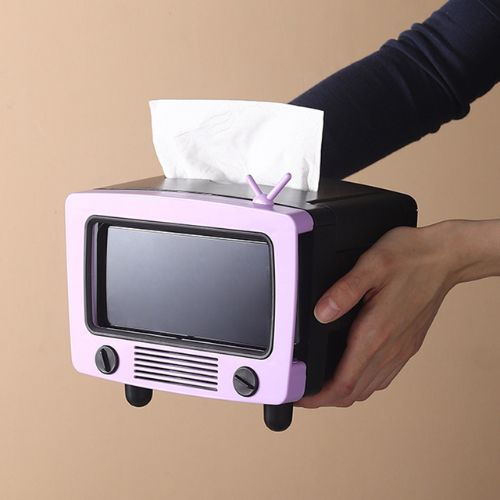 Soporte para teléfono con caja de pañuelos para TV