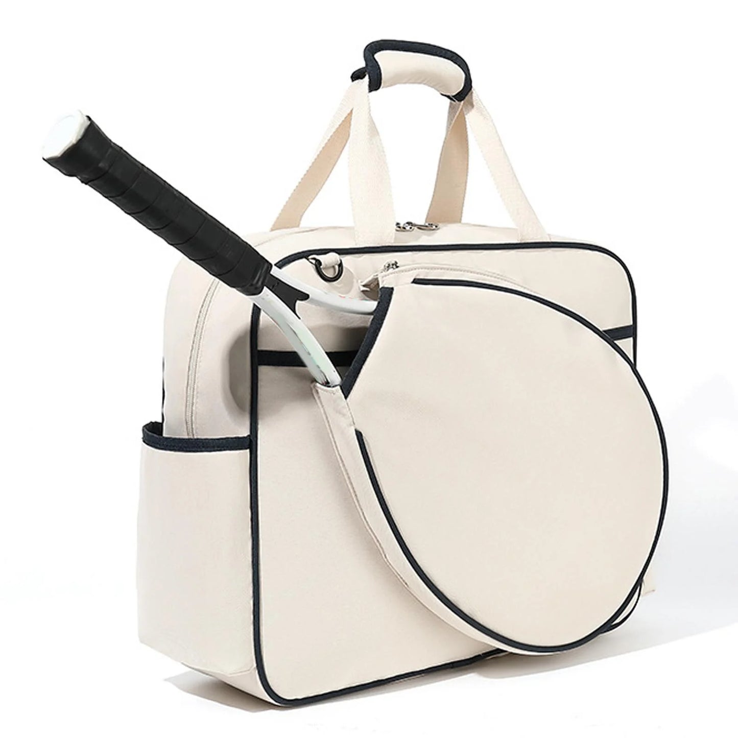 Tennis Racket Bag Sport Bag Large Racquet Covers Pickleball Racket Storage Tennis Handbag for Swimming Outdoor Sport Travel Gym Training, White