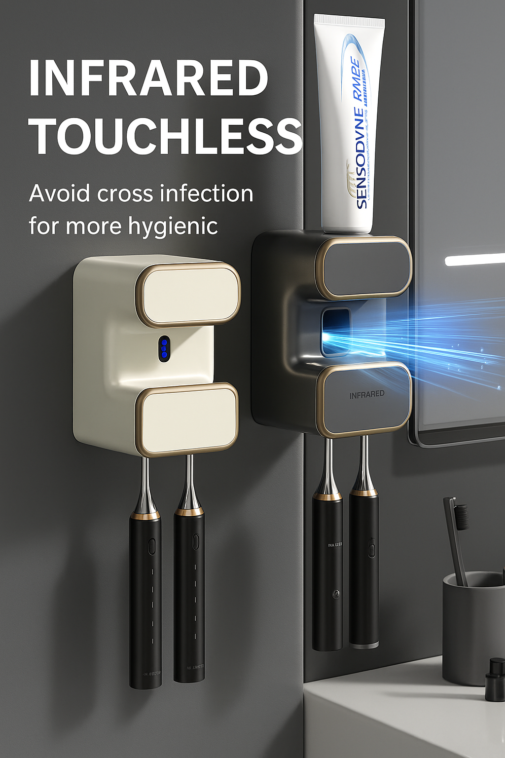 Esterilizador UV para cepillos de dientes y dispensador automático de pasta de dientes: organizador de baño de pared
