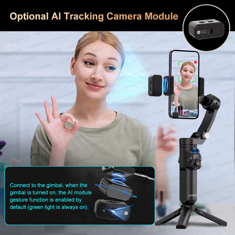 2025 3-Axis Anti-Shake Handheld Gimbal Stabilizer AI Tracking for Iphone Android Mobile Phone Vlog Optional Extension Rod