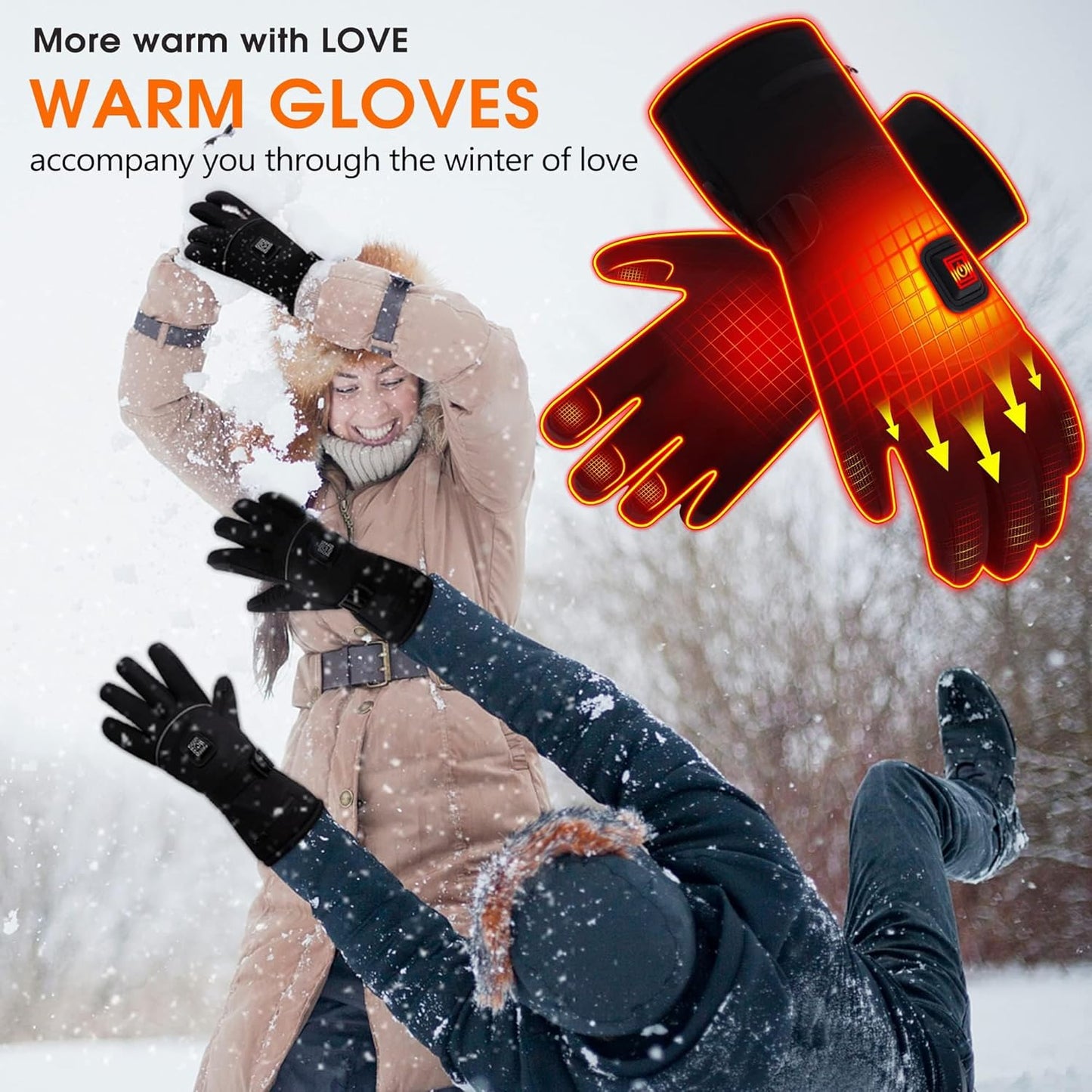 Heated Gloves,Electric Rechargeable Battery Power Waterproof Touchscreen Heated Gloves for Men Women, 3 Heating Temperature Adjustable Thermal Gloves for Skiing Hunting Fishing Camping Cycling