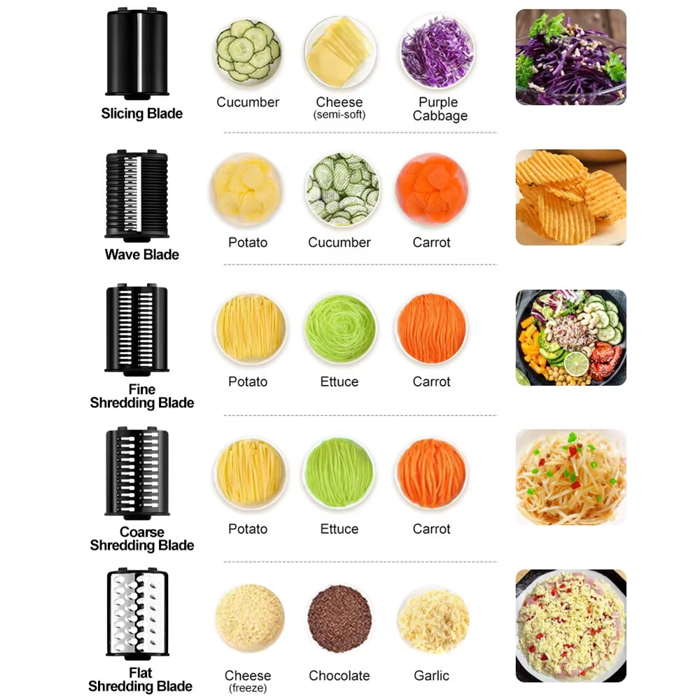 220V Electric Vegertable Cutter with 5Set Stainless Steel Blade 1000W Multifunction Potato Cucumber Carrot Slicer Food Processor