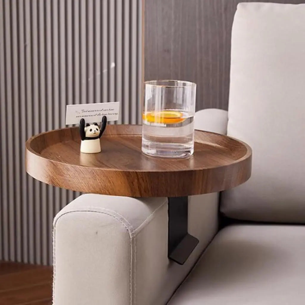 Movable Wood Bamboo Sofa Arm Tray Wide Couch Cup Holder Tray with Clip for Food & Beverages
