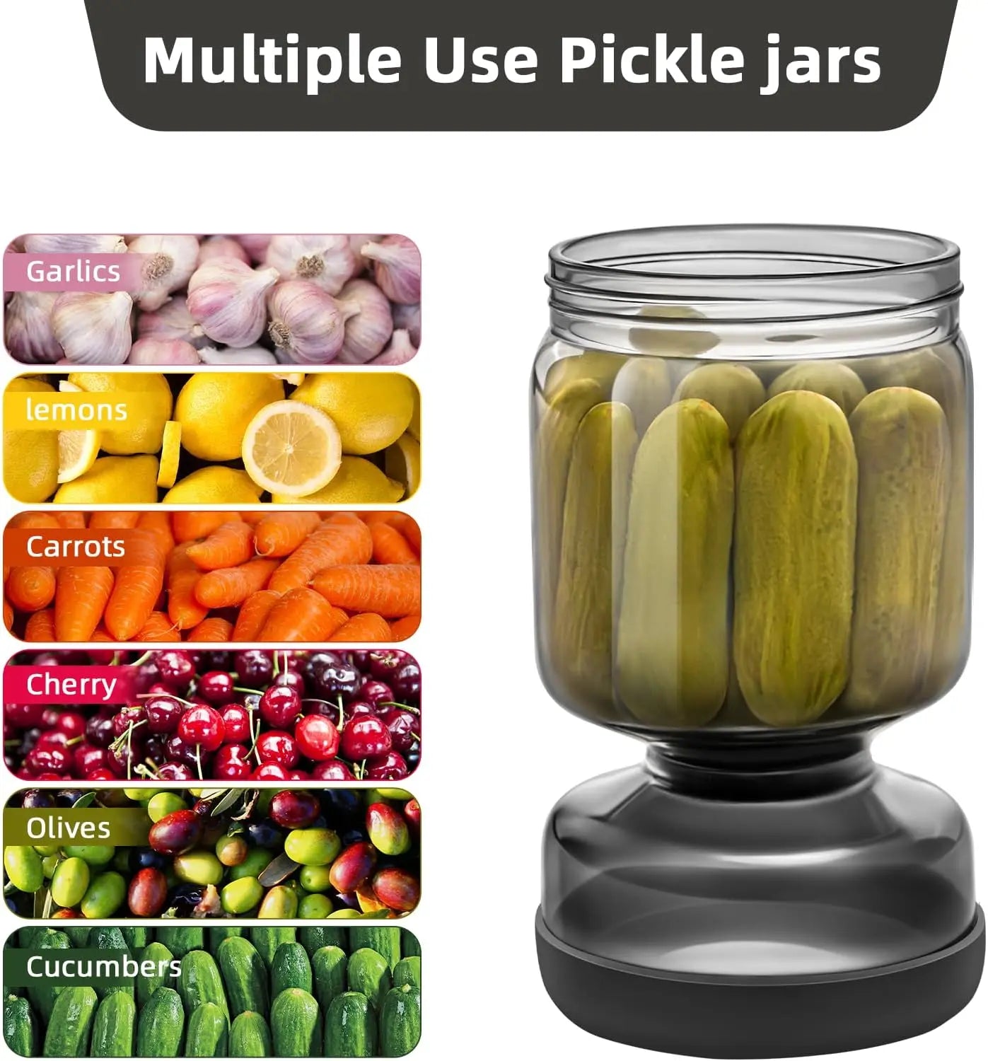 New Color Dark Grey 34oz Pickle and Olive Hourglass Jar Glass Pickle Jar with Strainer Flip