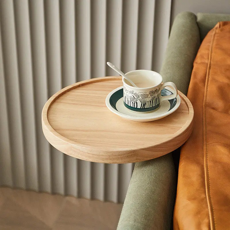 Movable Wood Bamboo Sofa Arm Tray Wide Couch Cup Holder Tray with Clip for Food & Beverages