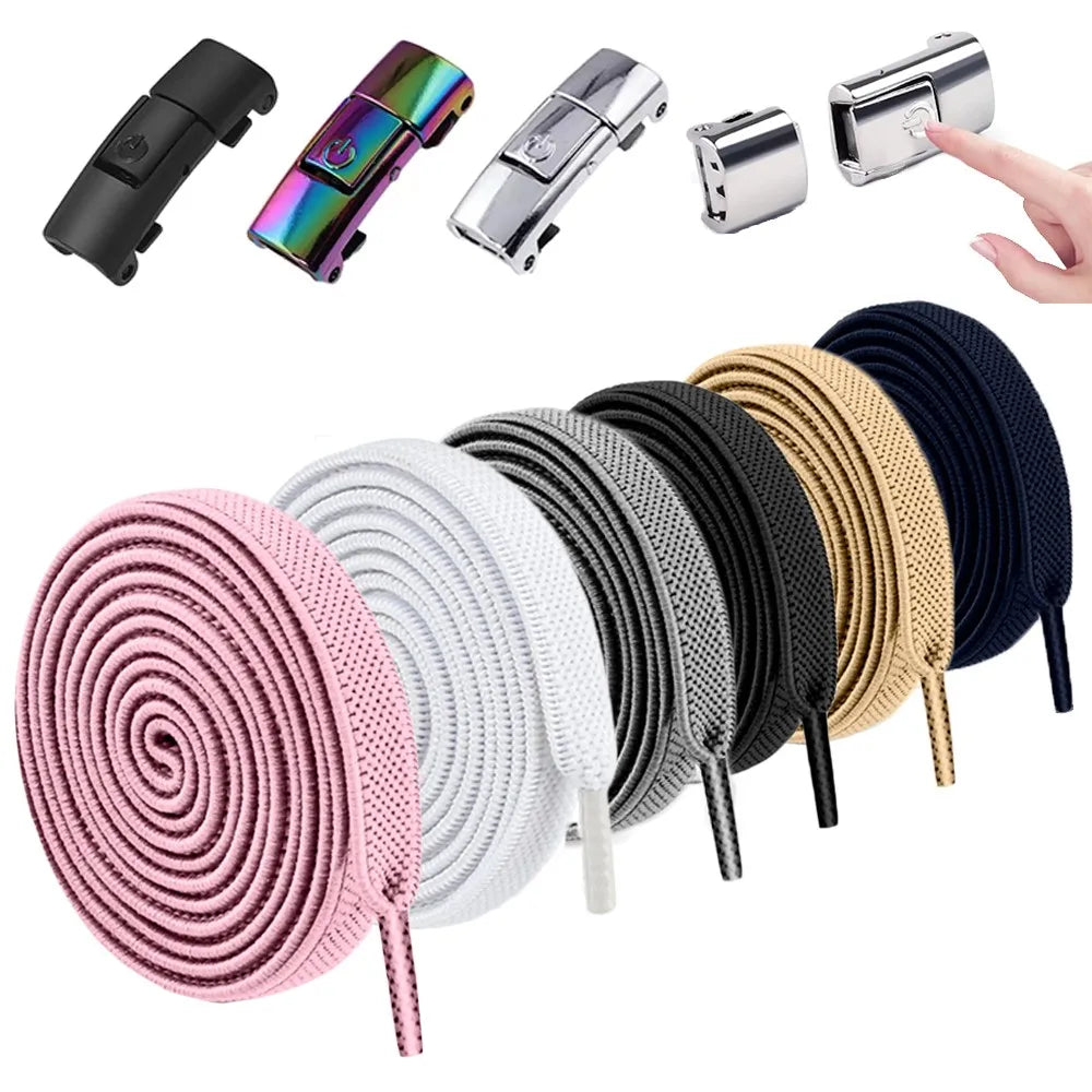 1Pair No Tie Shoe Laces Press Lock Shoelaces without Ties Elastic Lazy Shoelaces Sneaker Kids Adult Width Flat Shoelace for Boot