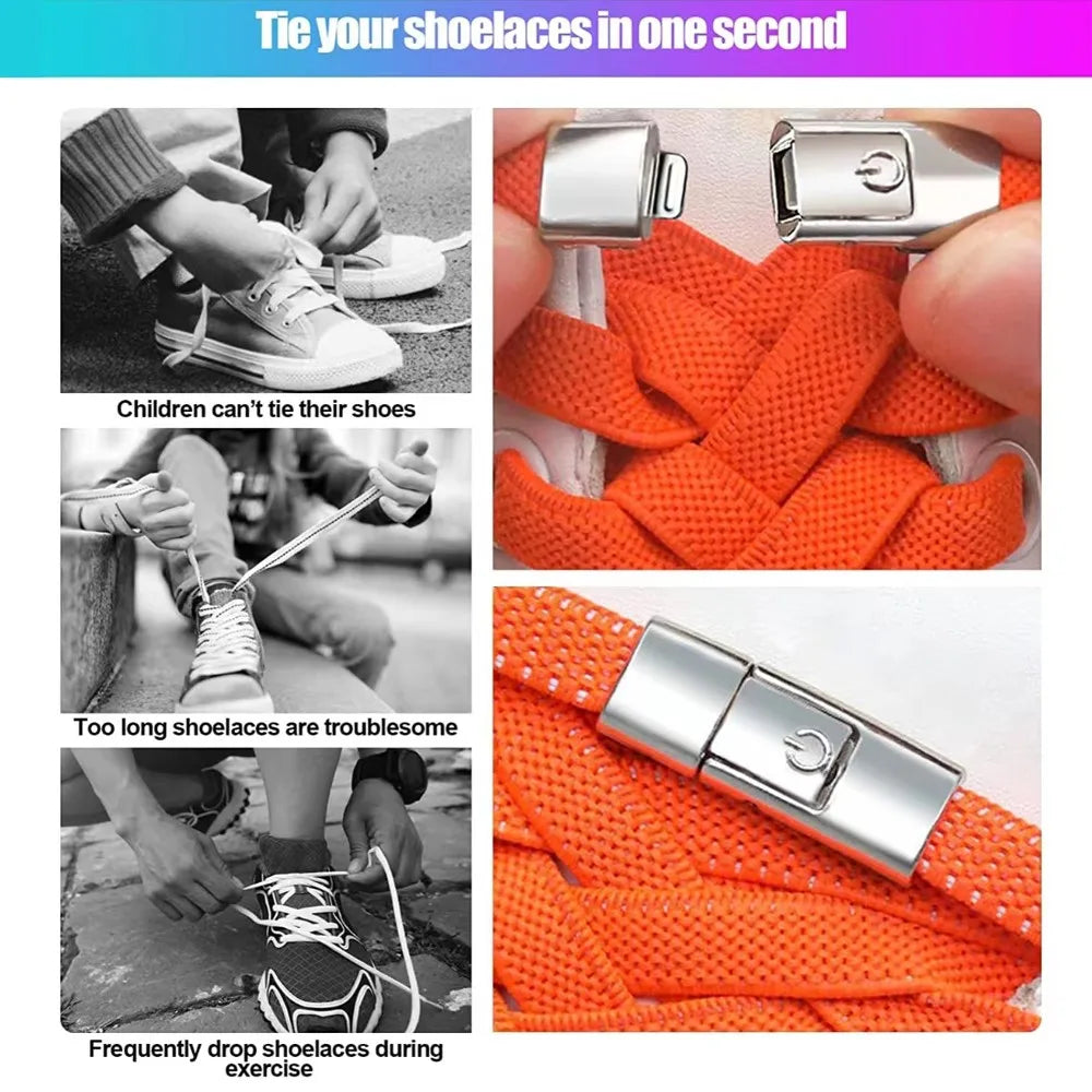 1Pair No Tie Shoe Laces Press Lock Shoelaces without Ties Elastic Lazy Shoelaces Sneaker Kids Adult Width Flat Shoelace for Boot