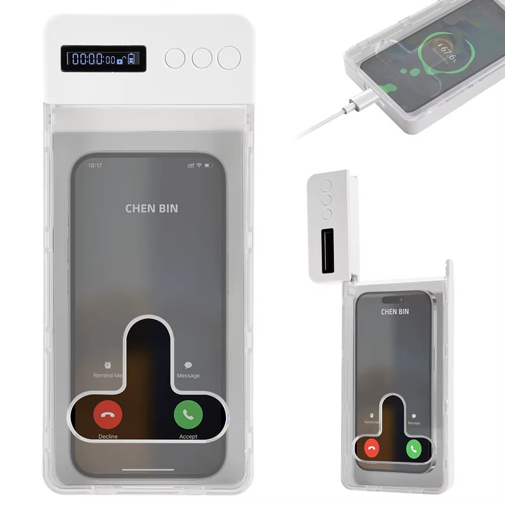 Phone Lock Box Transparent with Timer LCD Display T-Shaped Opening Phone Box Phone Locker Adults Students Self-Discipline Tools