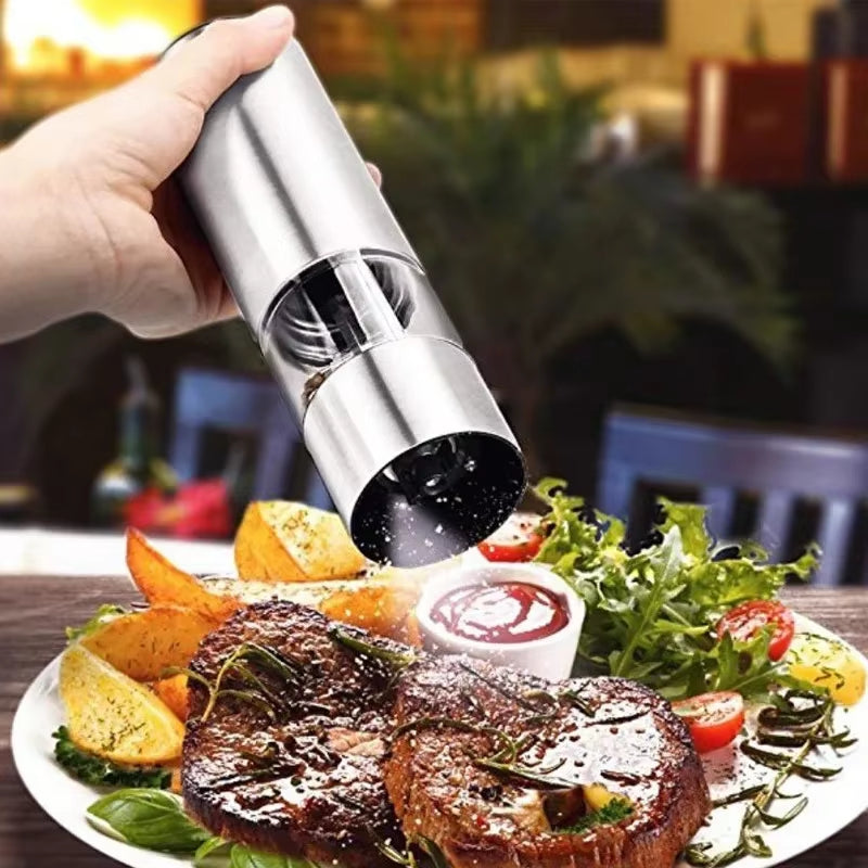Electric Salt Pepper Grinder Set One Handed Operation Stainless Steel Spice Mill with Light Automatic Pepper Grinde for Kitchen