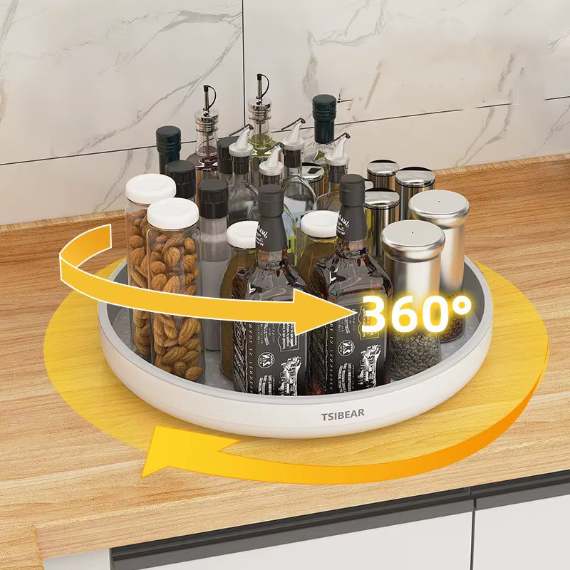 360° Rotating Spice Rack Turntable Cupboard Pantry Cabinet Organizer Non-Slip Condiment Holder Shelf Kitchen Storage Tray