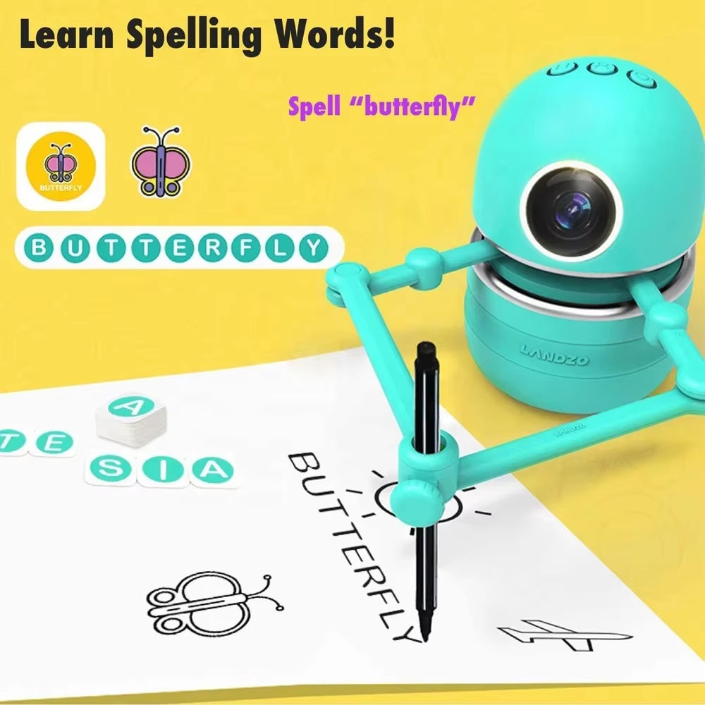 Pre-School Educational Drawing Teaching Children Painting Robot Set English Word and Math Learning Robot Toys for Kids Learning