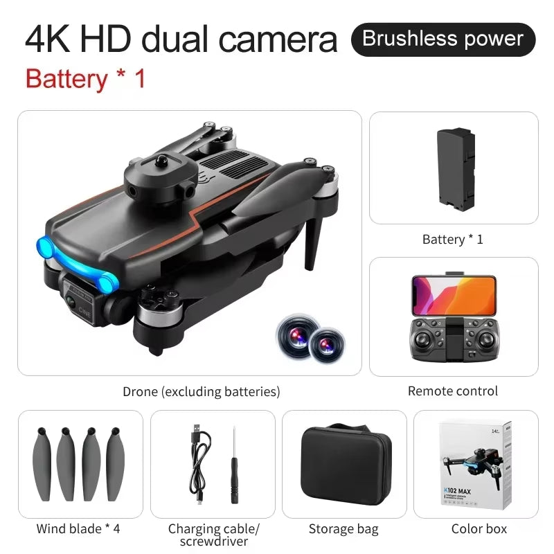 K102 MAX Brushless Drone 4K Profesional HD Dual Camera Optical Flow Obstacle Avoidance Aerial Photography Foldable Quadcopter
