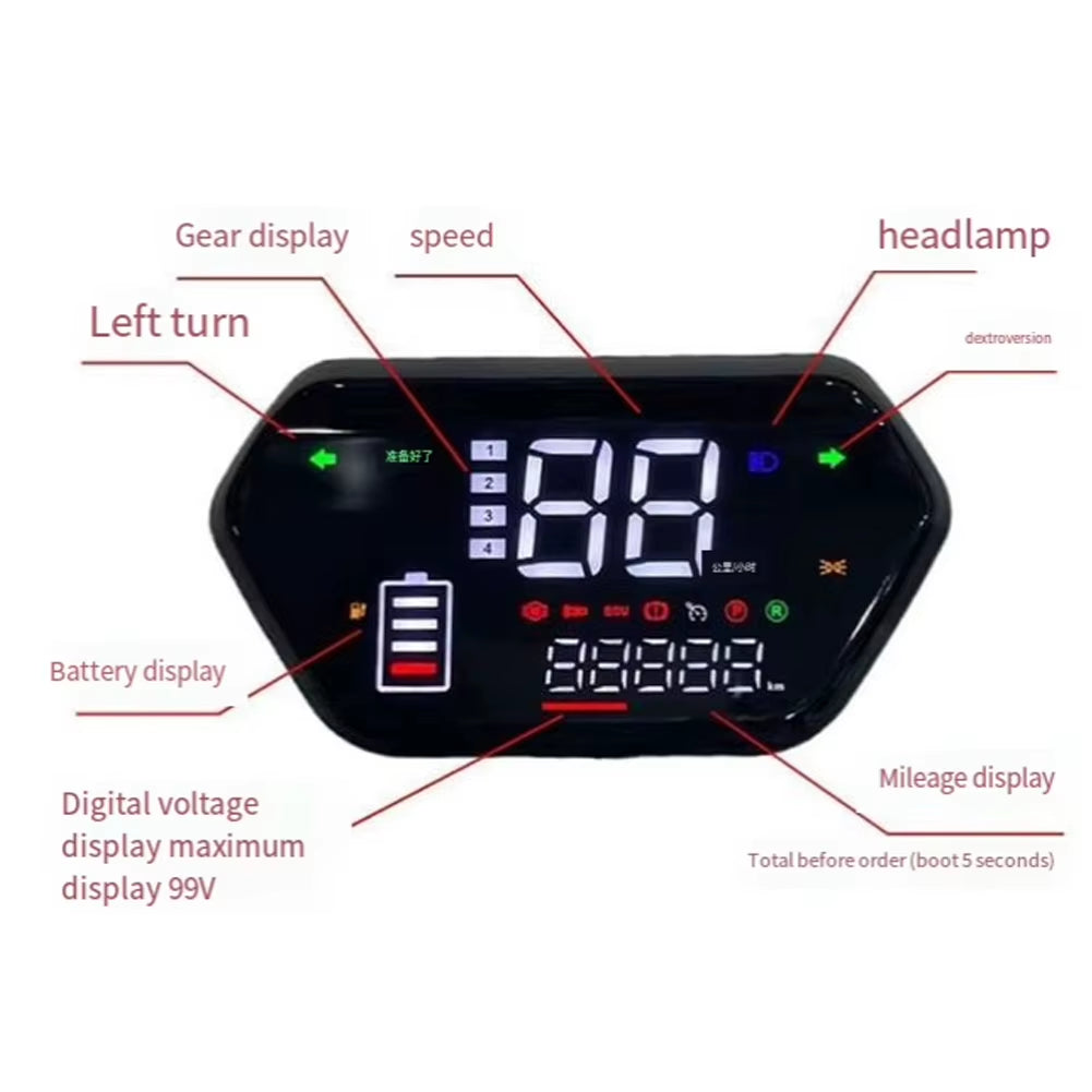 LCD Display Meter Control Panel for E-Bike Motor Digital Instrument Panel for Bike/Scootoer/Series Motors Black 48V/60V/72V