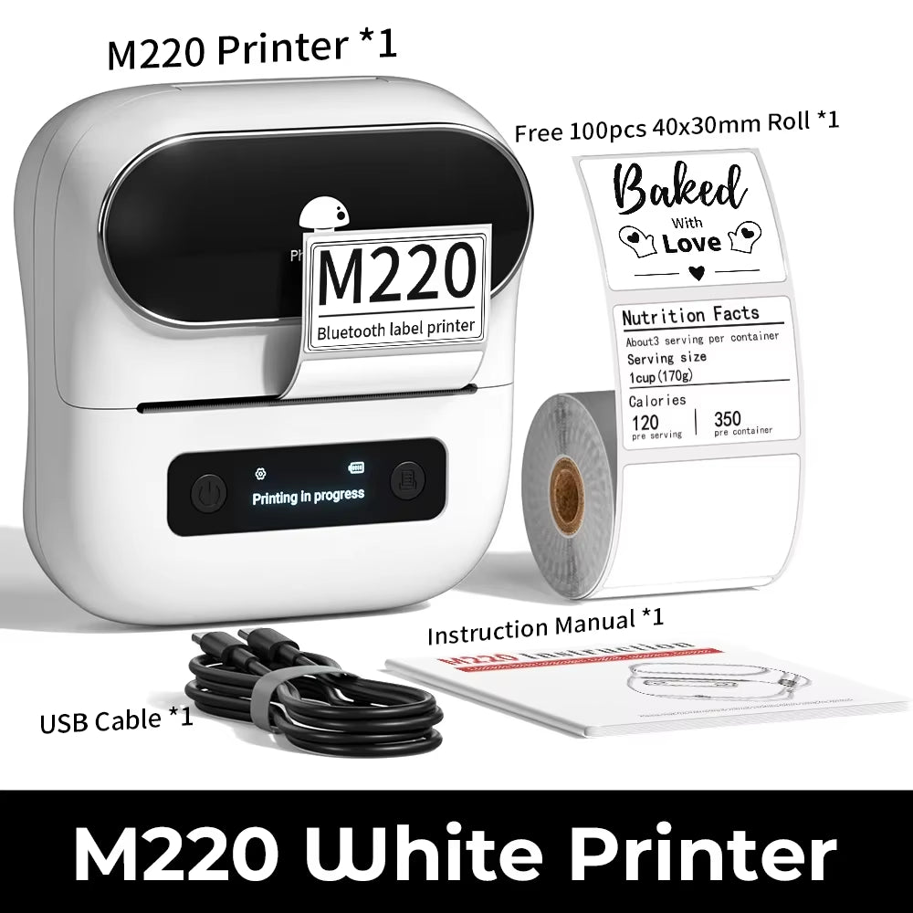 M220 Label Printer 75Mm Thermal Label Maker for Barcode Address Labeling Mailing File Folder Labels for Phone & PC