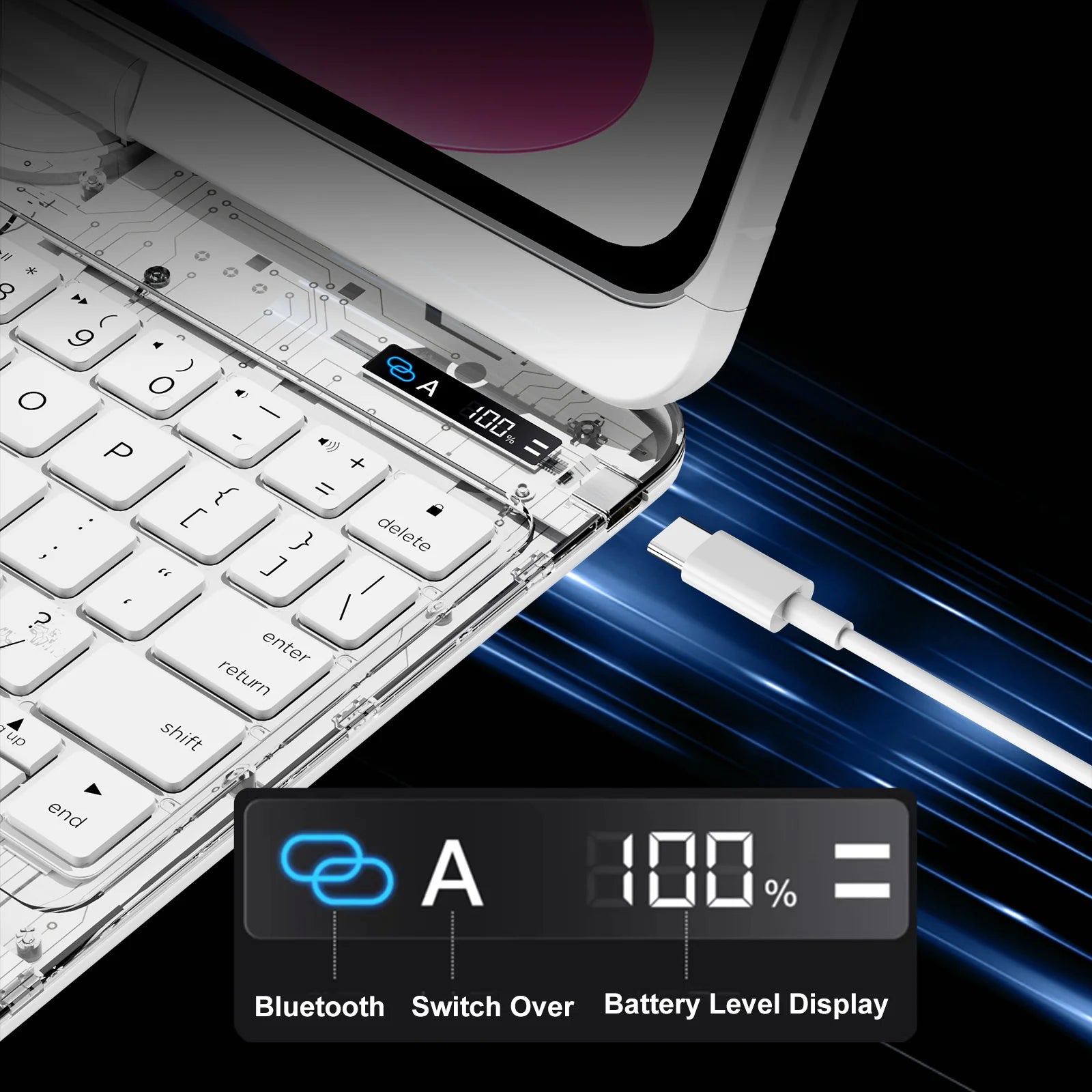 Transparent White Ipad Keyboard Case 360° Transparent Ipad Keyboard