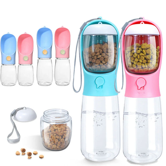 Botella de agua portátil para perros con contenedor de comida