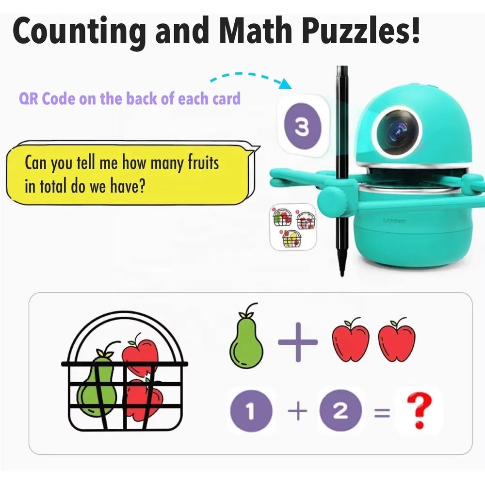 Pre-School Educational Drawing Teaching Children Painting Robot Set English Word and Math Learning Robot Toys for Kids Learning