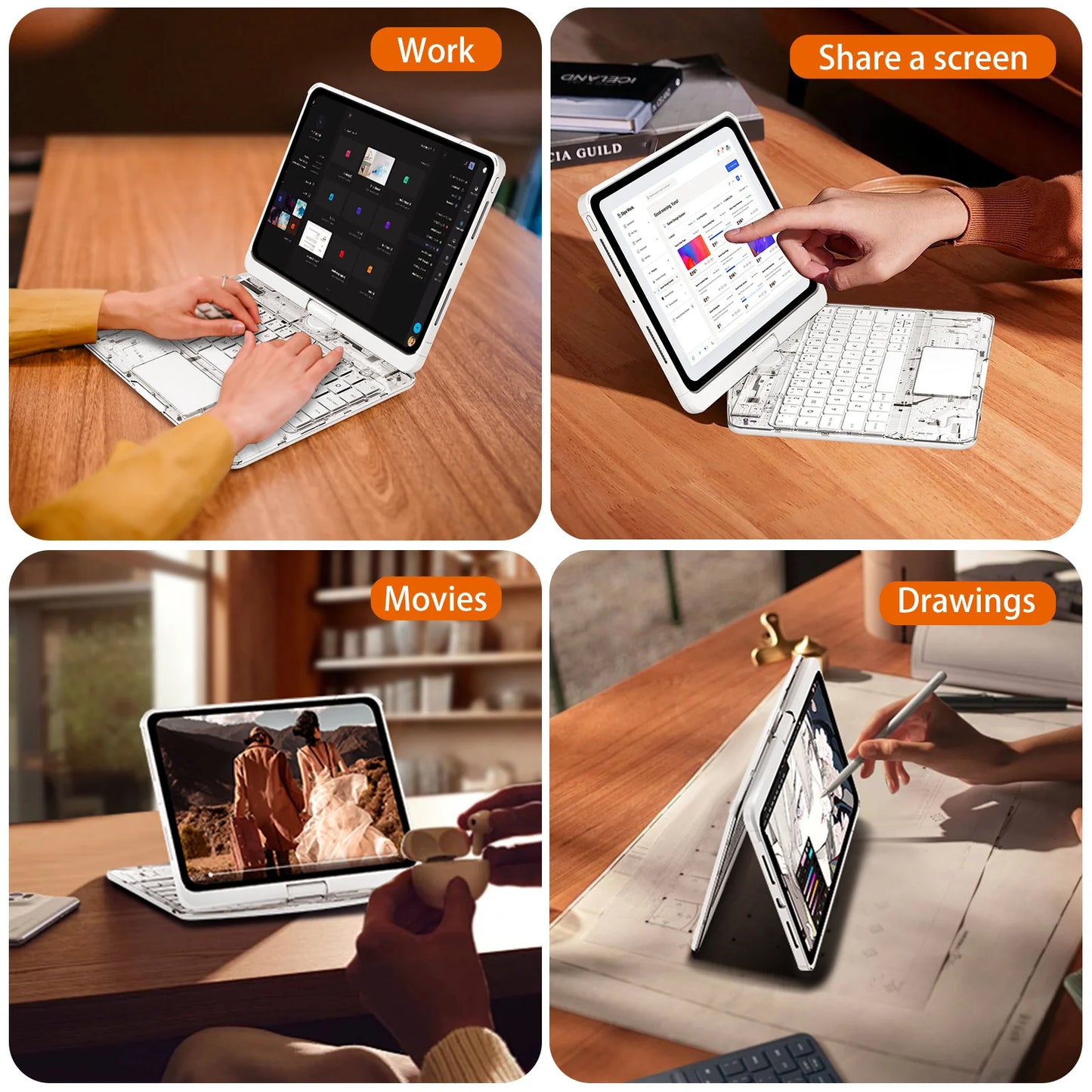 Transparent White Ipad Keyboard Case 360° Transparent Ipad Keyboard