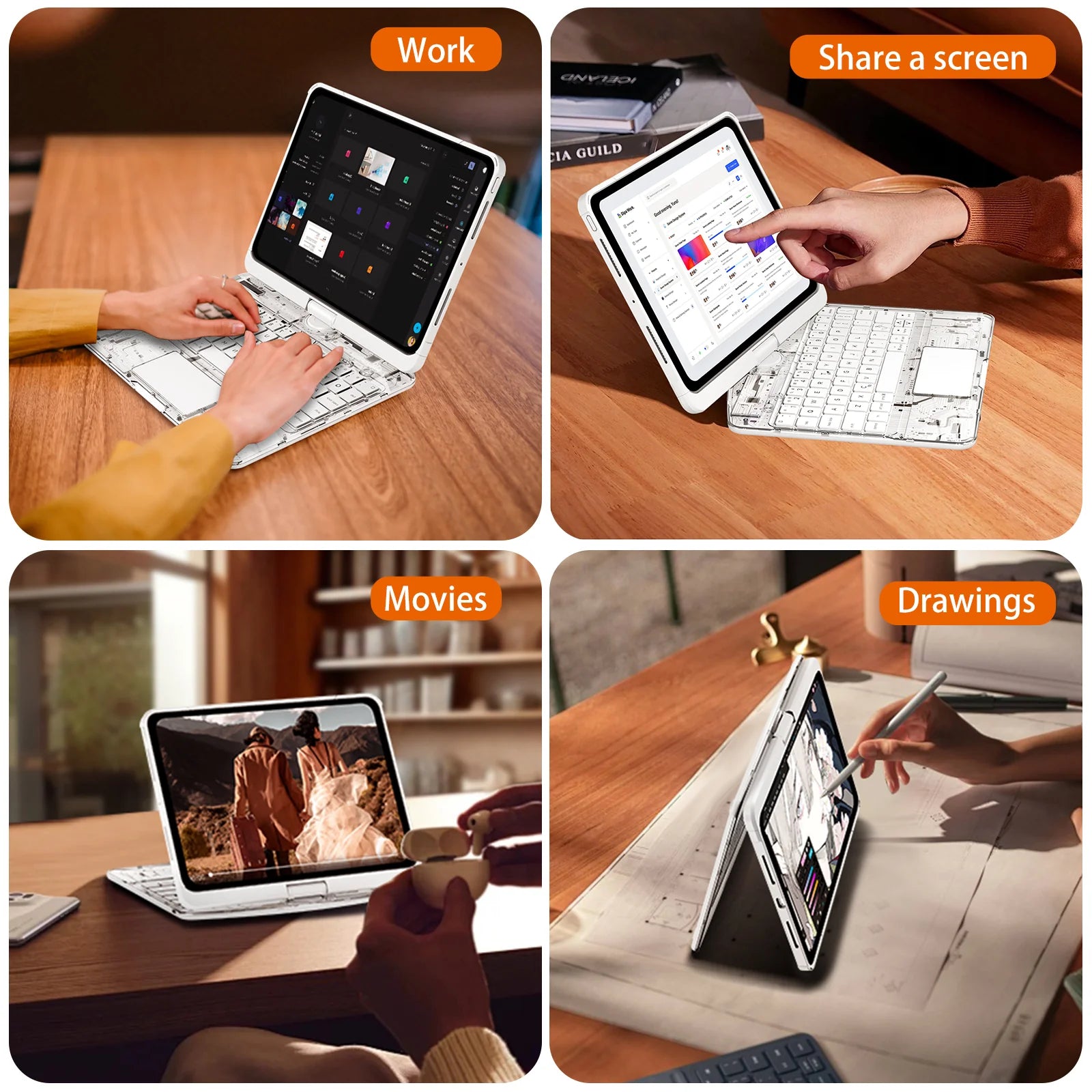 Transparent White Ipad Keyboard Case 360° Transparent Ipad Keyboard