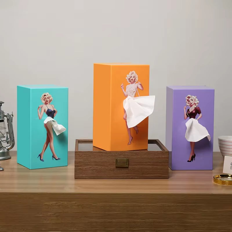 Cartoon Anime Girl Tissue Box Tissue Box Puffy Skirt Girl Face Tissue Box Cute Desktop Decorative Ornaments