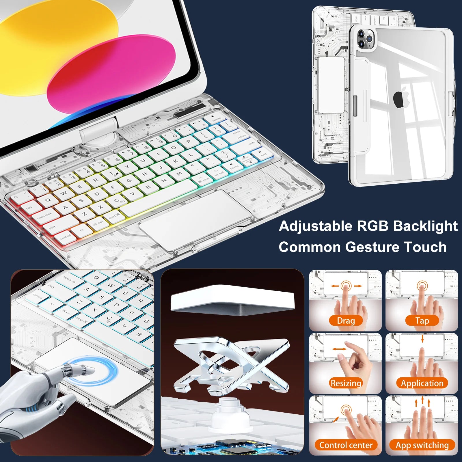 Transparent White Ipad Keyboard Case 360° Transparent Ipad Keyboard