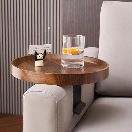 Movable Wood Bamboo Sofa Arm Tray Wide Couch Cup Holder Tray with Clip for Food & Beverages