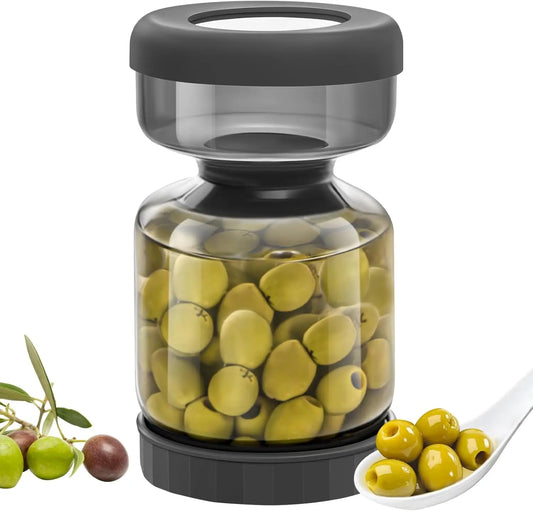 New Color Dark Grey 34oz Pickle and Olive Hourglass Jar Glass Pickle Jar with Strainer Flip