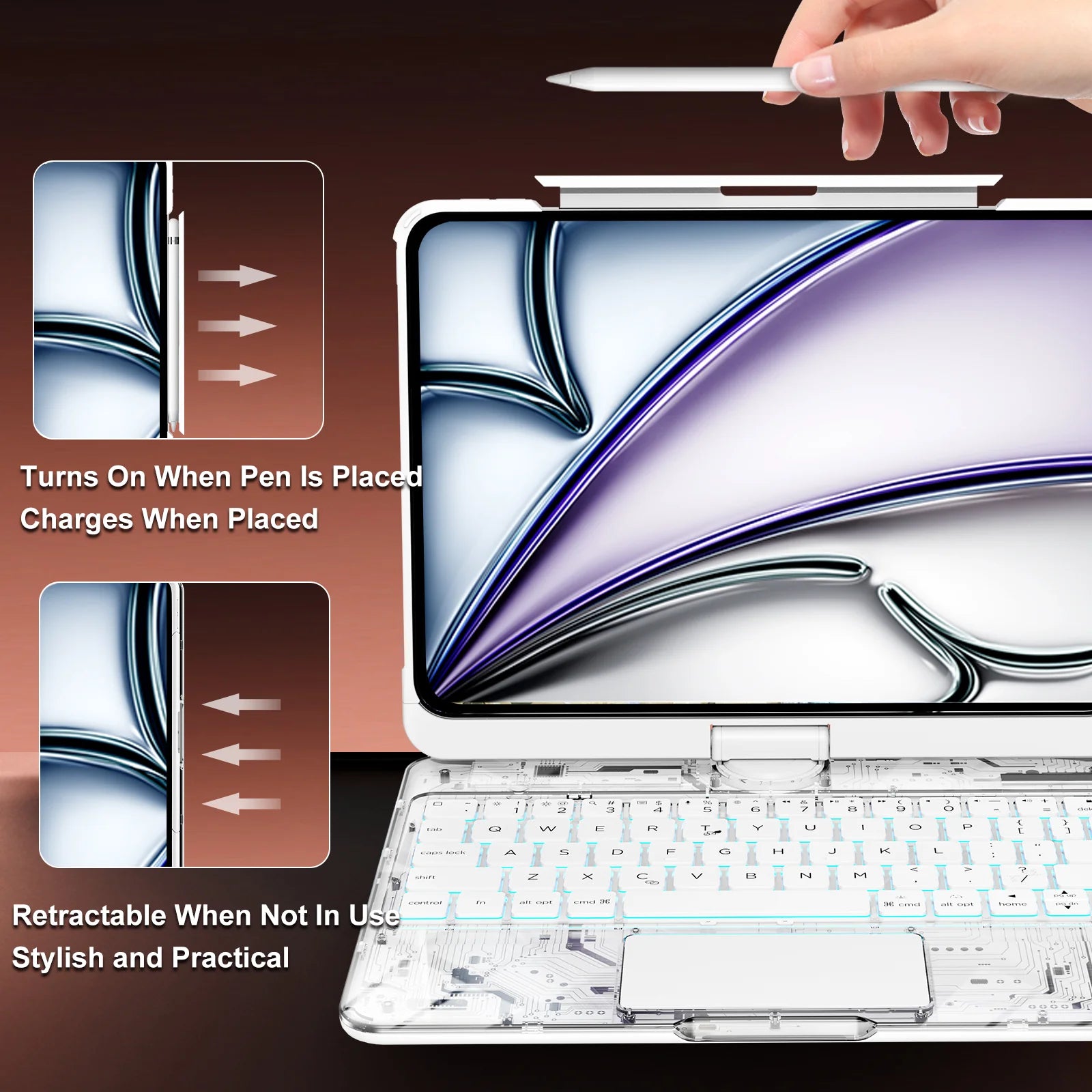 Transparent White Ipad Keyboard Case 360° Transparent Ipad Keyboard